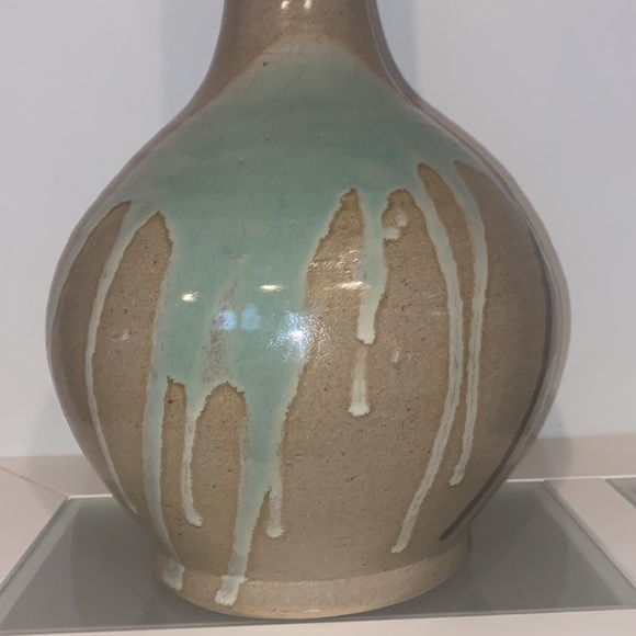 Ceramic Glazed Clay Bottleneck Brown/Teal/ Dark Brown Drip Paint DesignVase/Pot - Picture 6 of 9